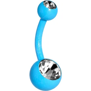 14 Gauge 3/8 Clear Gem Blue Glow In The Dark Effect Belly Ring
