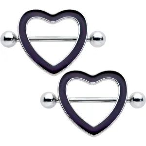 14 Gauge 5/8 Black Heart Valentine Glow in the Dark Nipple Shield Set