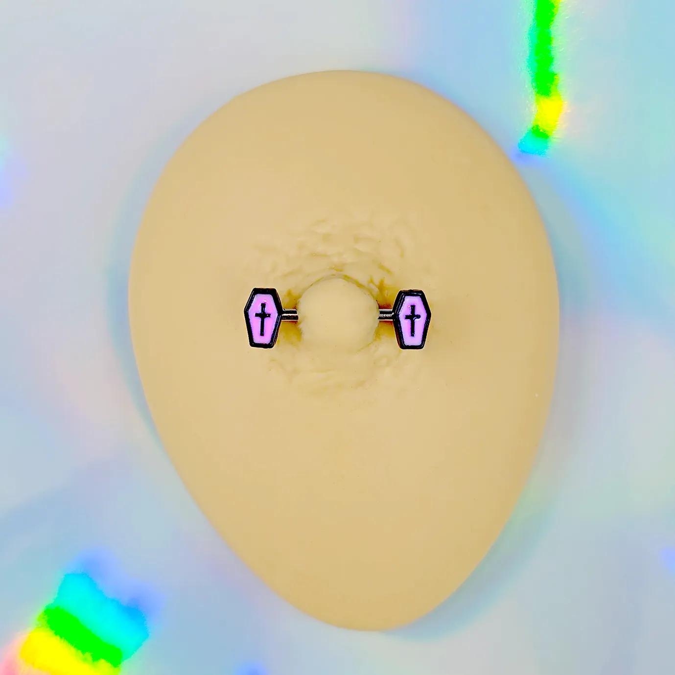 14 Gauge 9/16 Creepy Coffin Lt Purple Glow in the Dark Nipple Ring Set