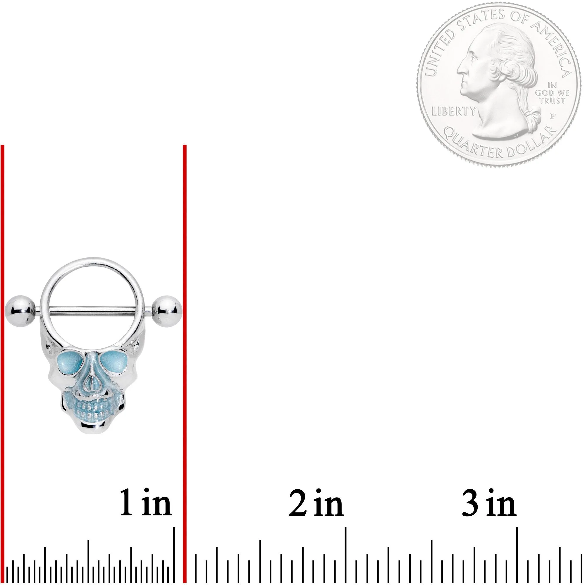 14 Gauge 9/16 Glow in the Dark Skull Nipple Shield Set
