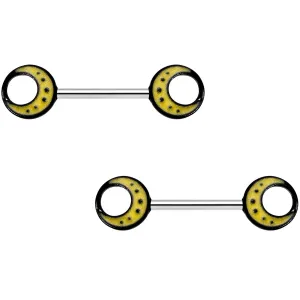 14 Gauge 9/16 Glow in the Dark Yellow Moon Barbell Nipple Ring Set