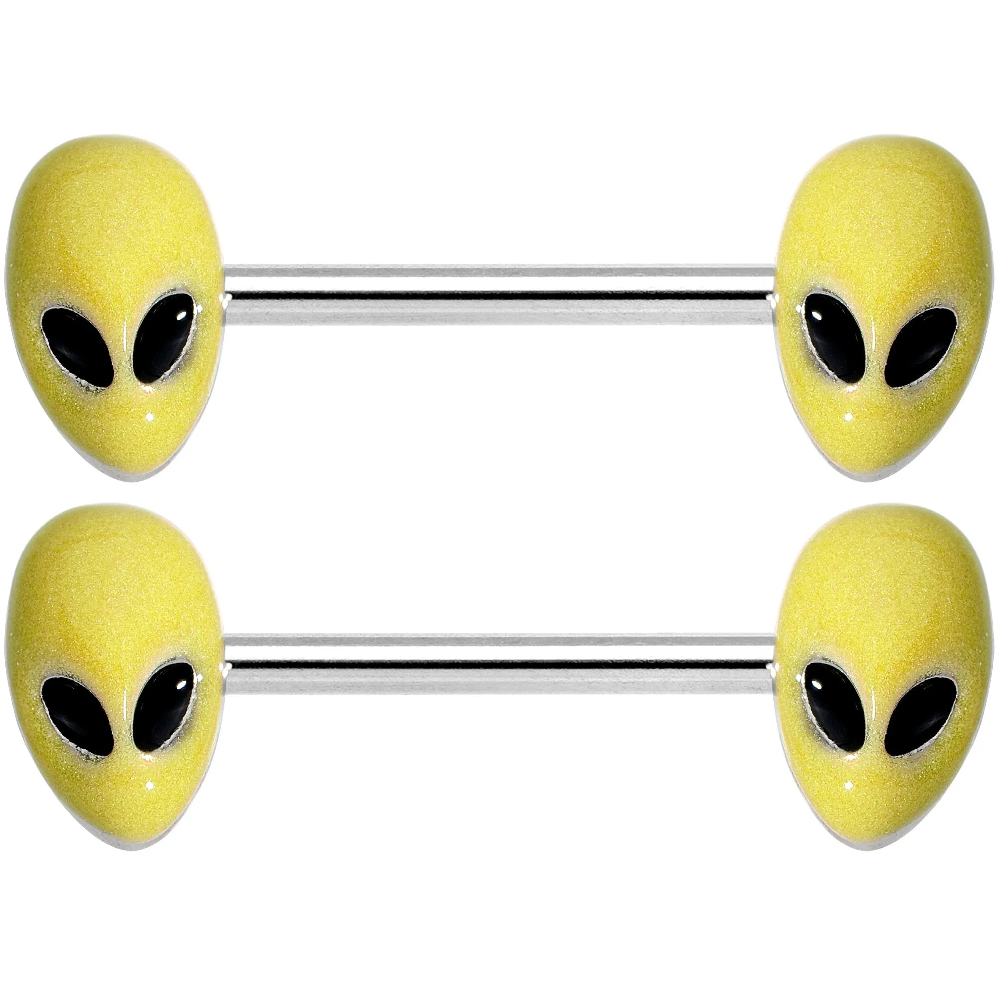 14 Gauge 9/16 Yellow Glow in the Dark Aliens Barbell Nipple Ring Set