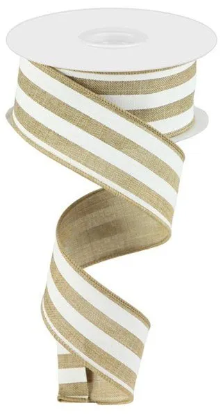 1.5" Cabana Stripe: Light Beige, White (10 Yards) RGC156201