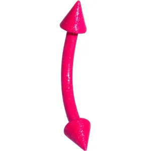 16 Gauge 3/8 Pink Glow In The Dark Effect Cone Curved Eyebrow Ring