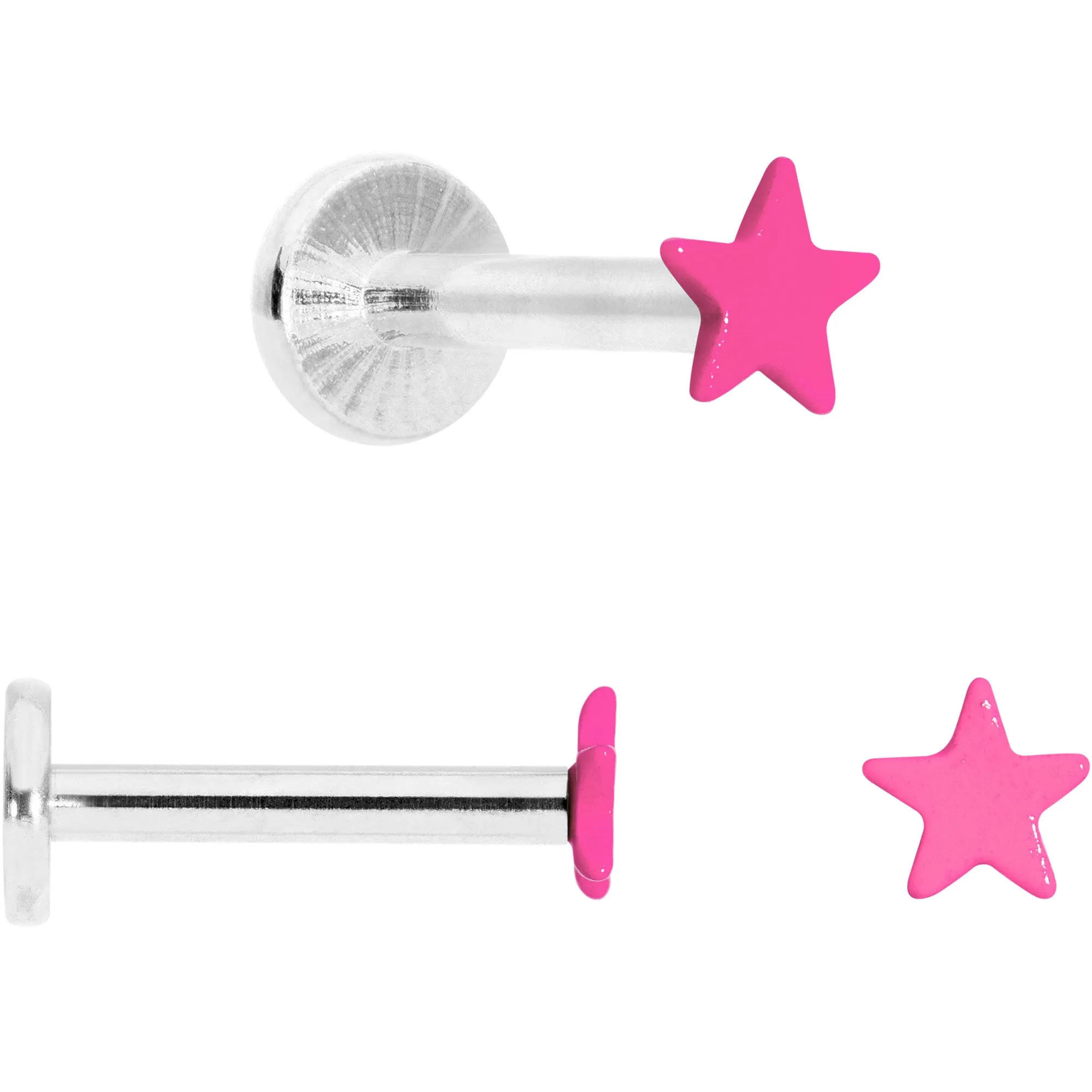 16 Gauge 5/16 Pink Glow Star Heart Labret Set of 3