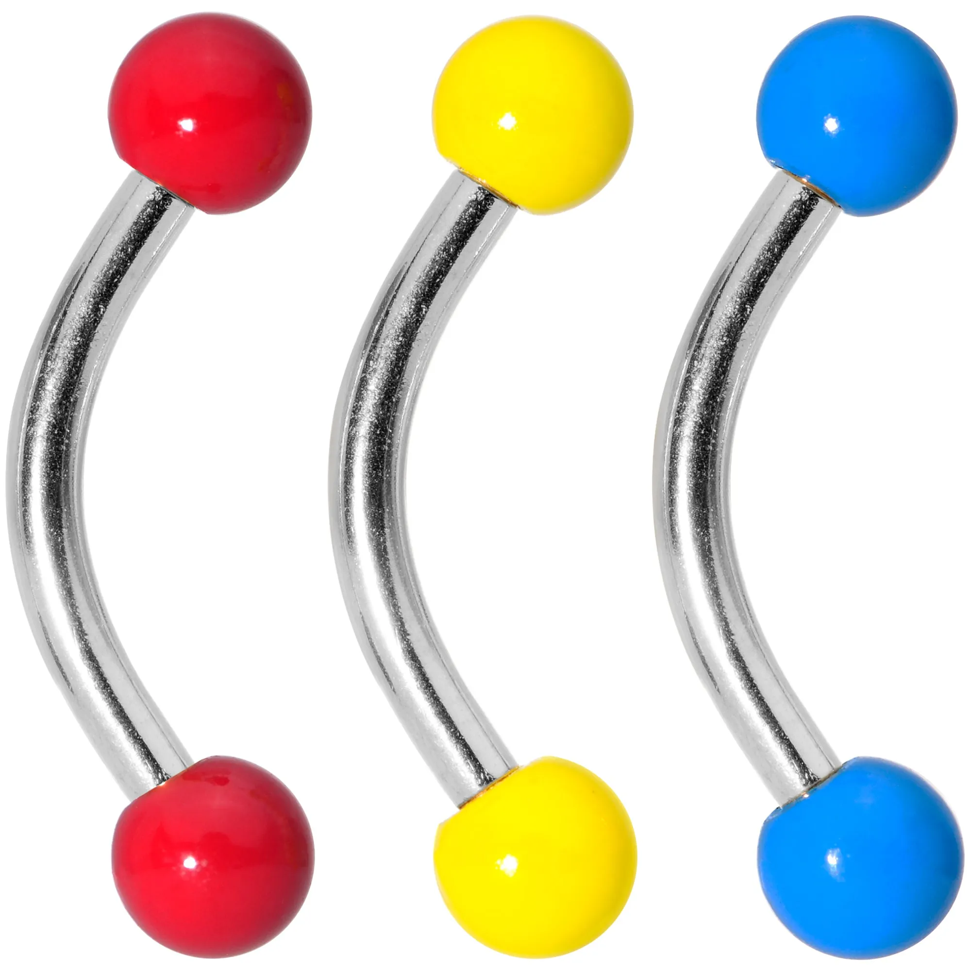 16 Gauge 5/16 Red Yellow Blue Glow in the Dark Curved Barbell Set of 3