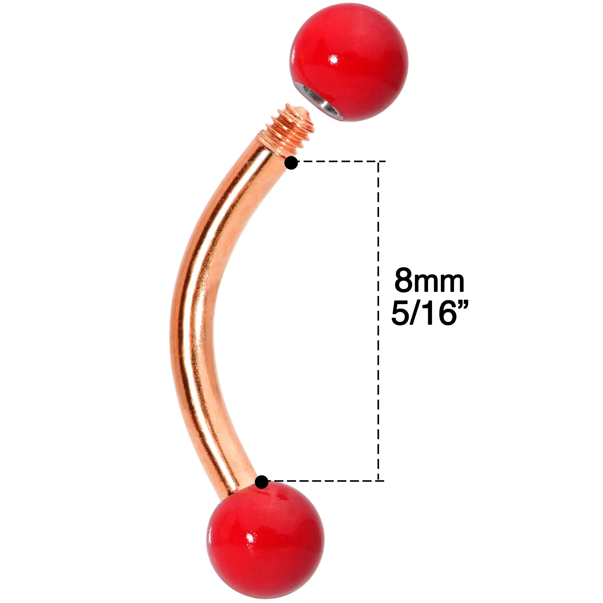 16 Gauge 5/16 Red Yellow Glow Rose Gold Tone Curved Barbell Set of 3