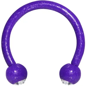 16 Gauge Clear Gem Purple Glow in the Dark Horseshoe Circular Barbell