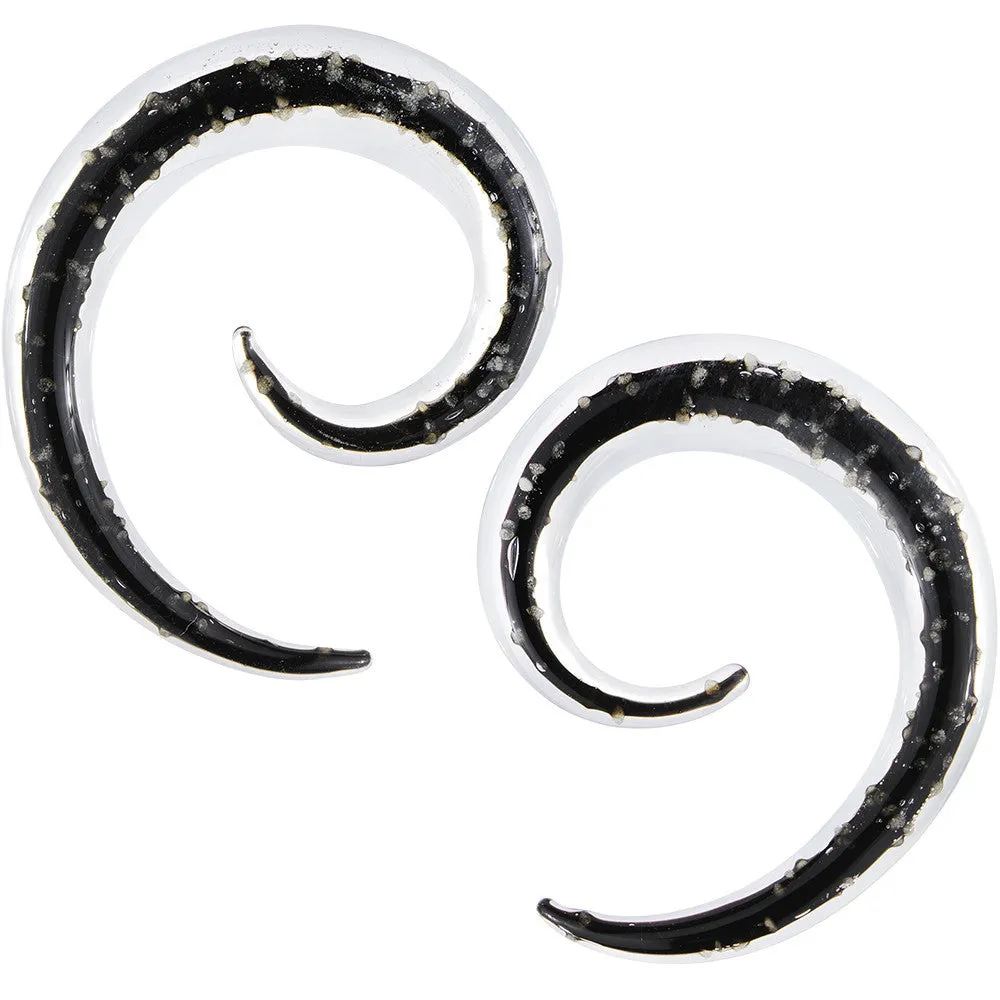 2 Gauge Clear Black Glass Glow in the Dark Spiral Taper Set