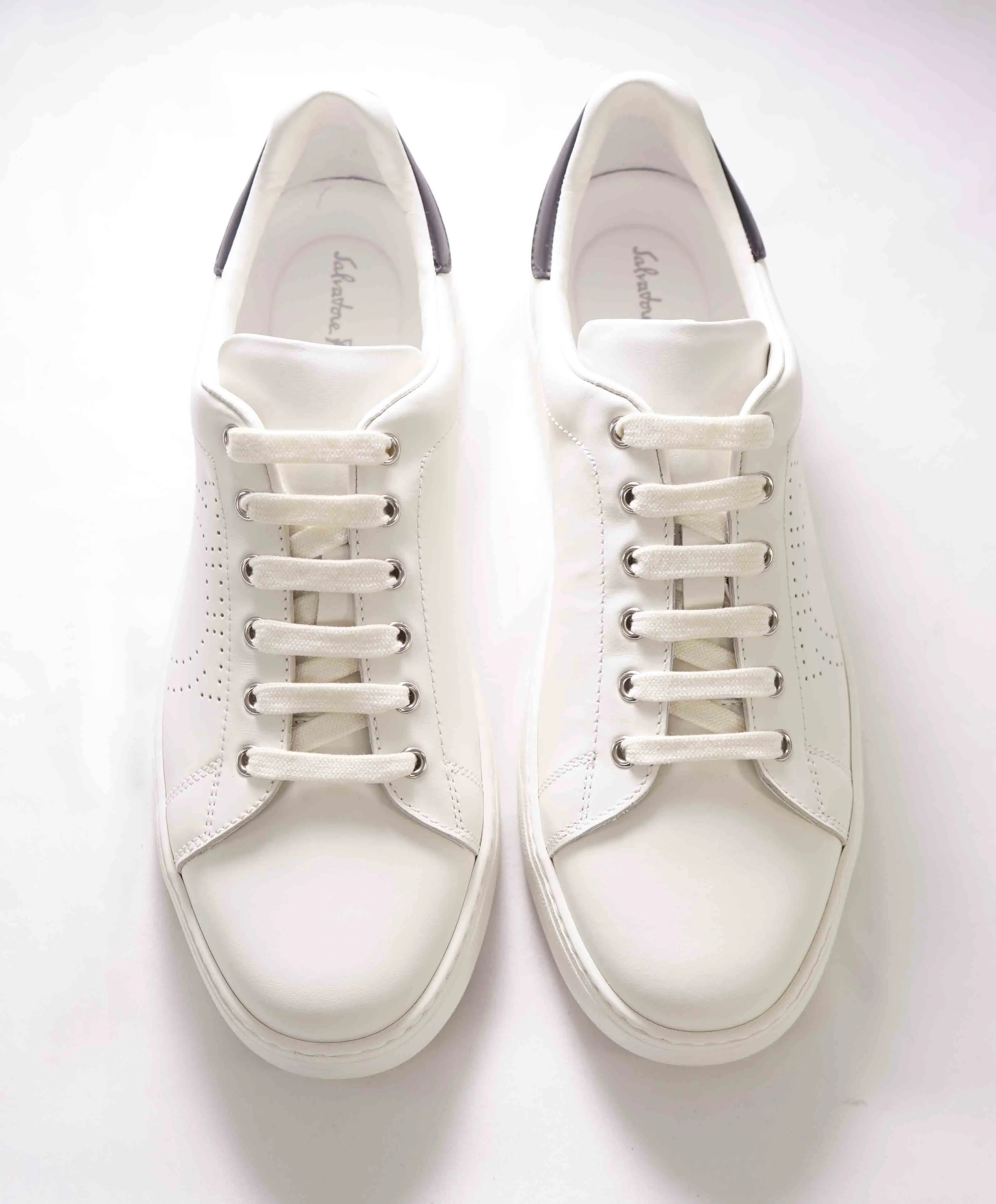 $695 SALVATORE FERRAGAMO - *PIERRE* White/Black Gancini Sneaker - 10 M US