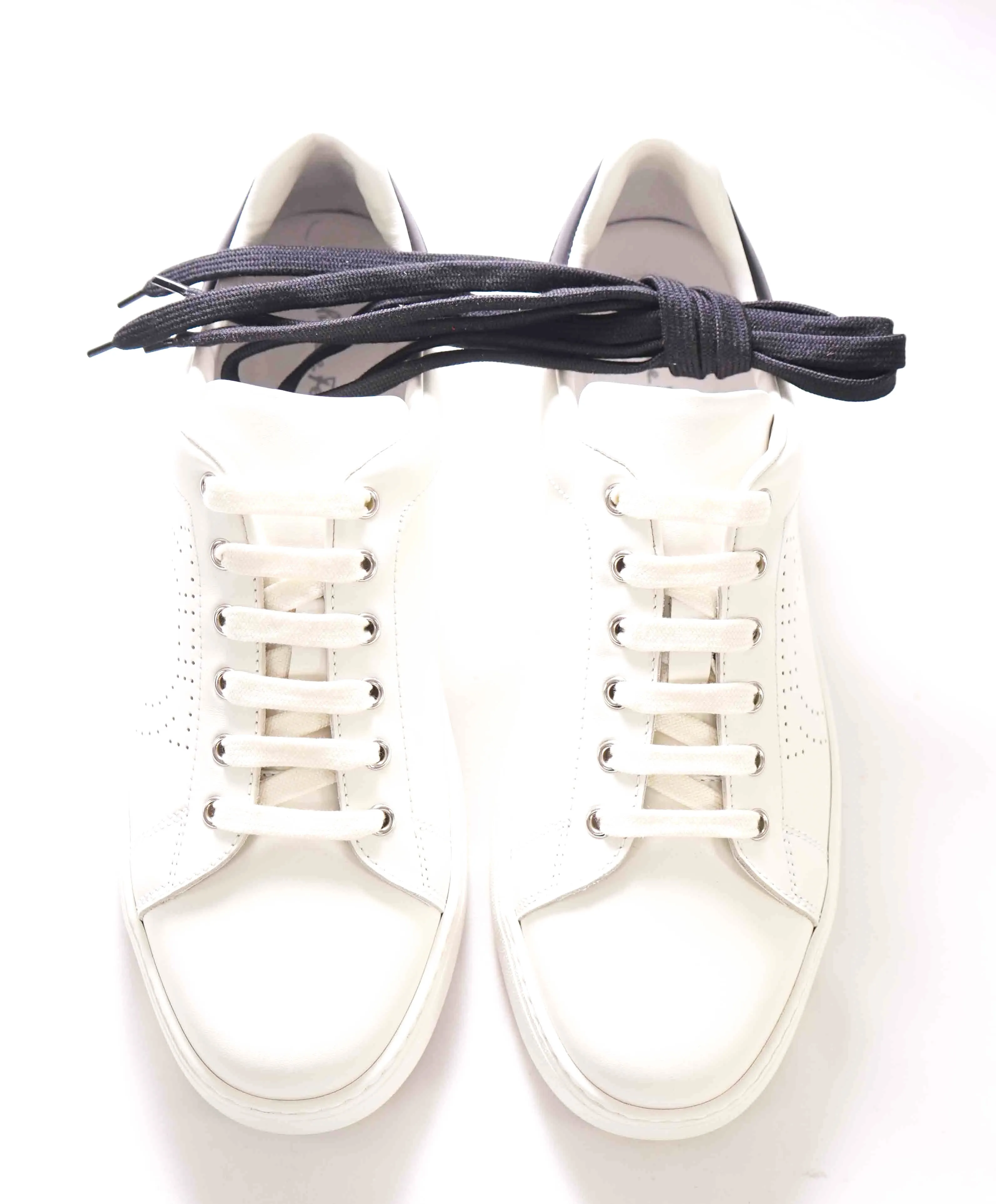 $695 SALVATORE FERRAGAMO - *PIERRE* White/Black Gancini Sneaker - 10 M US
