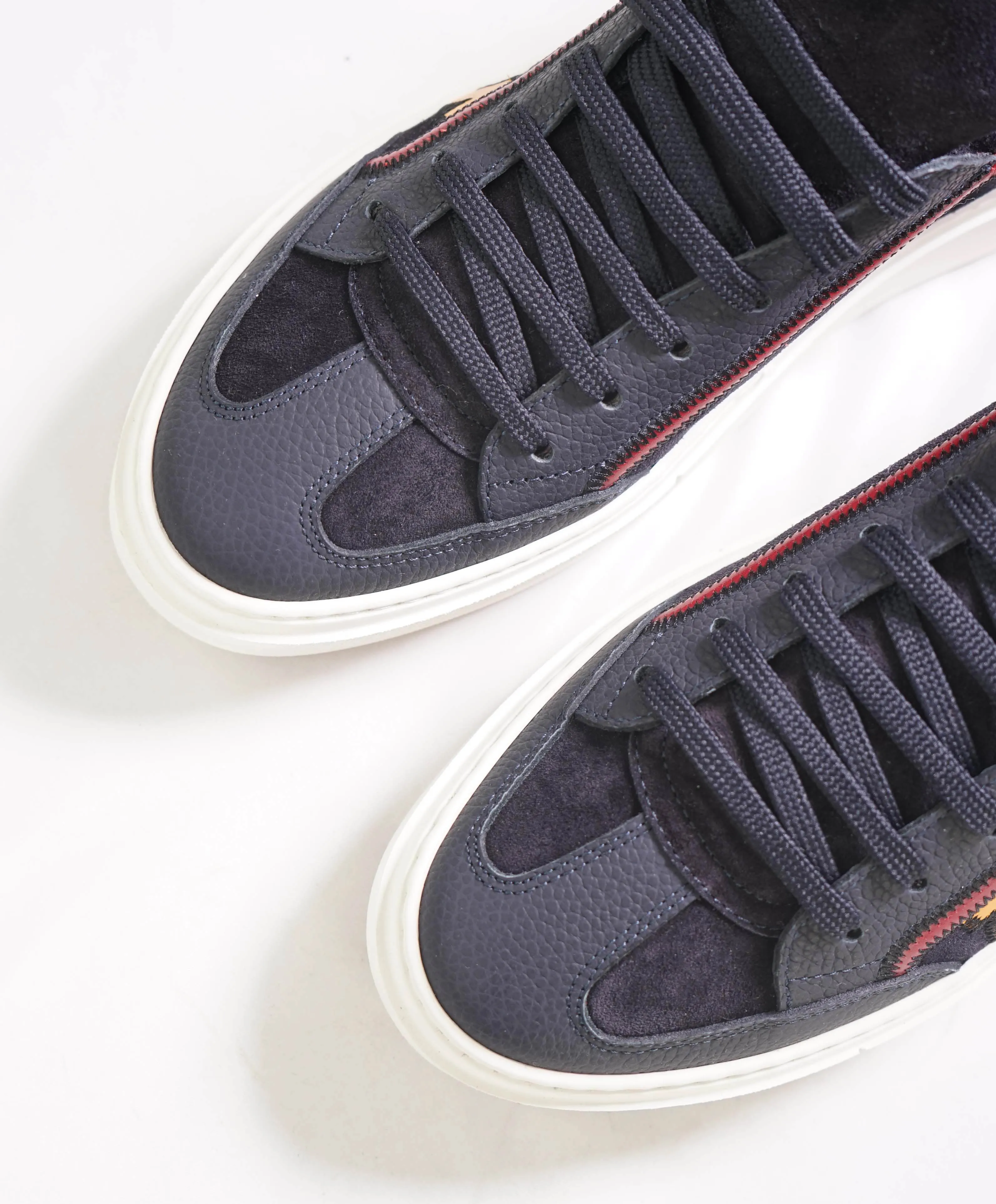 $750 SALVATORE FERRAGAMO - *BORG 5* Blue/Yellow Gancini Sneaker - 7 M US