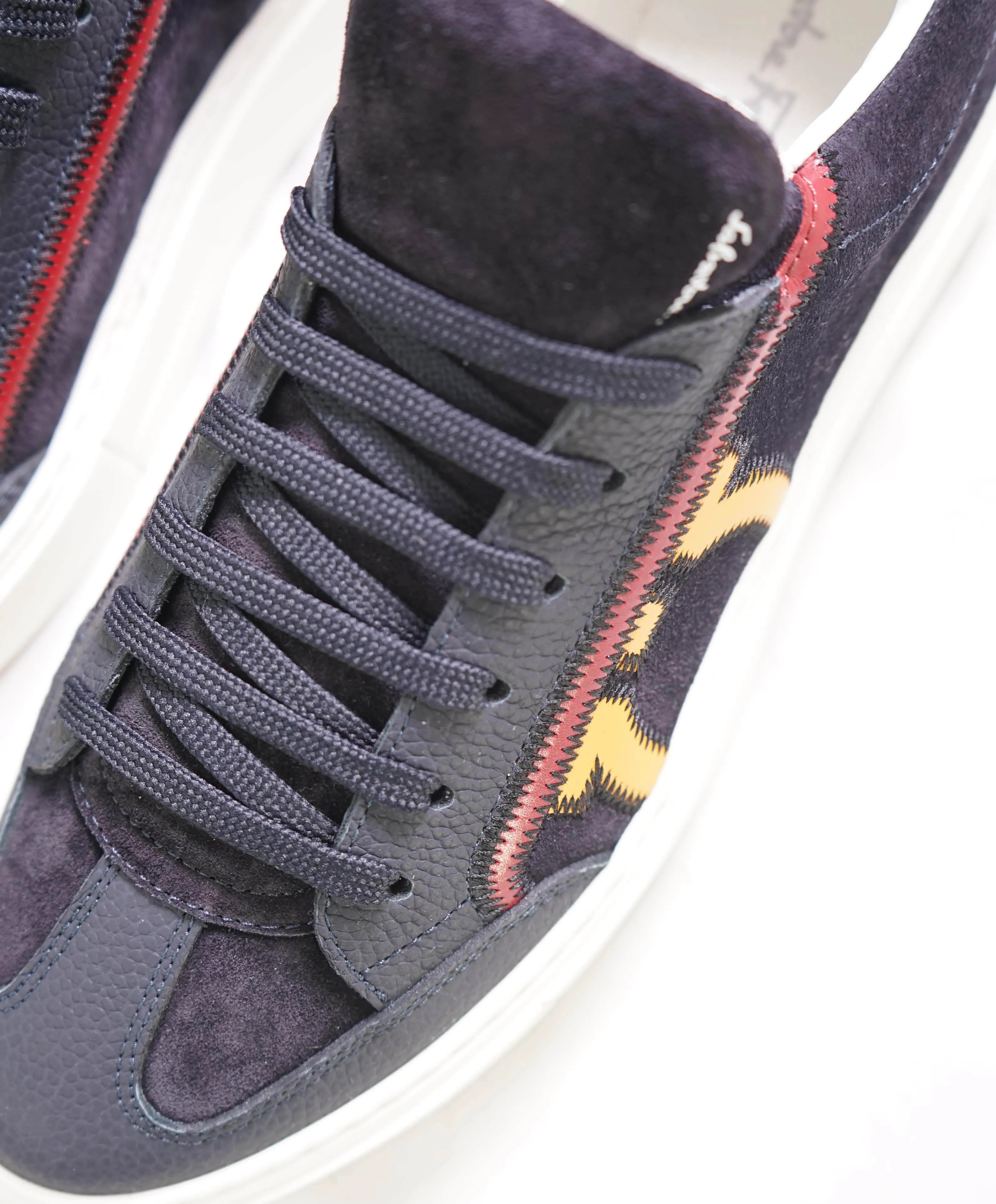 $750 SALVATORE FERRAGAMO - *BORG 5* Blue/Yellow Gancini Sneaker - 7 M US
