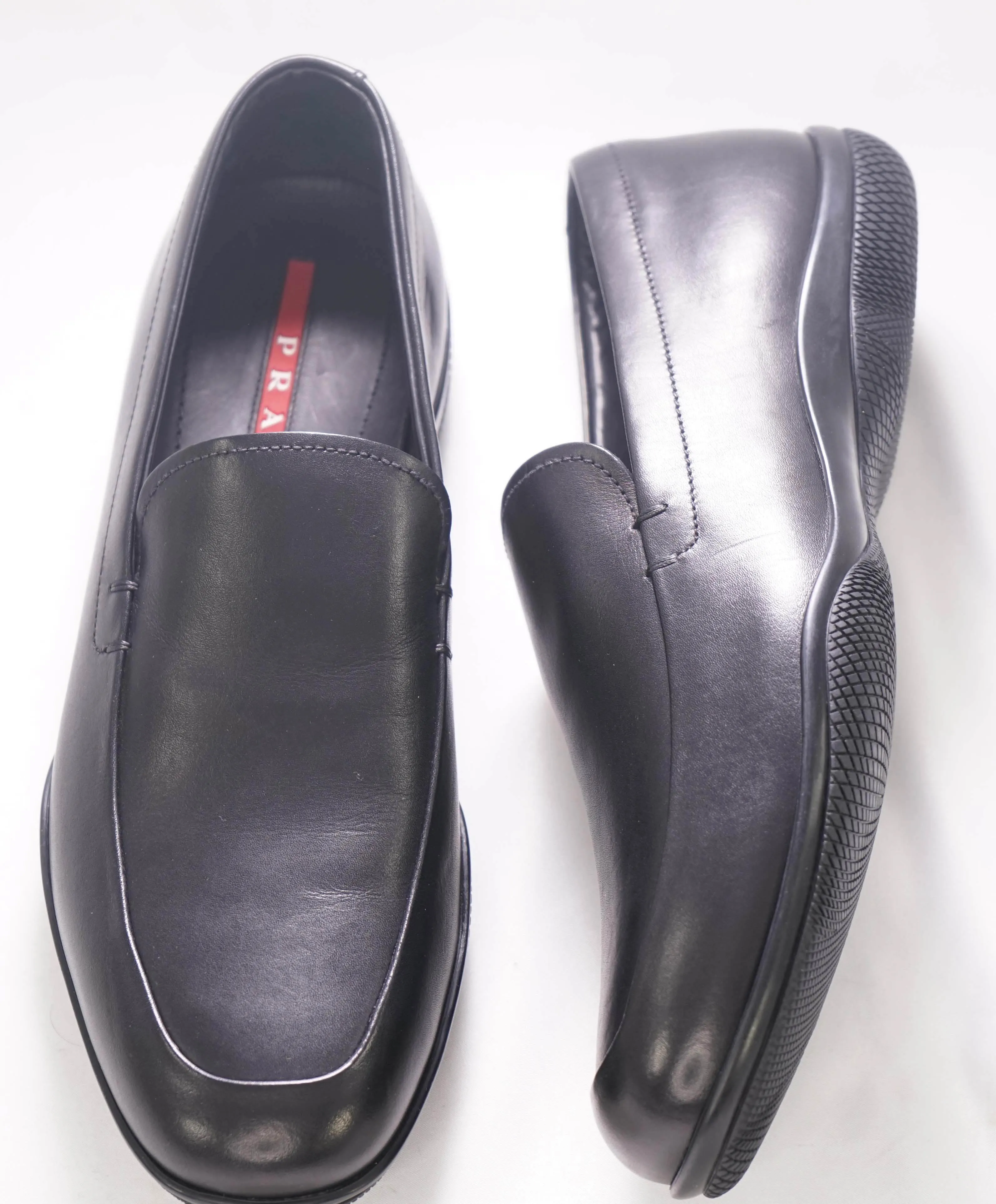 $795 PRADA - *LINEA ROSSA* Black Slip On Logo Vamp Loafer - 8.5 US (7.5 Prada)