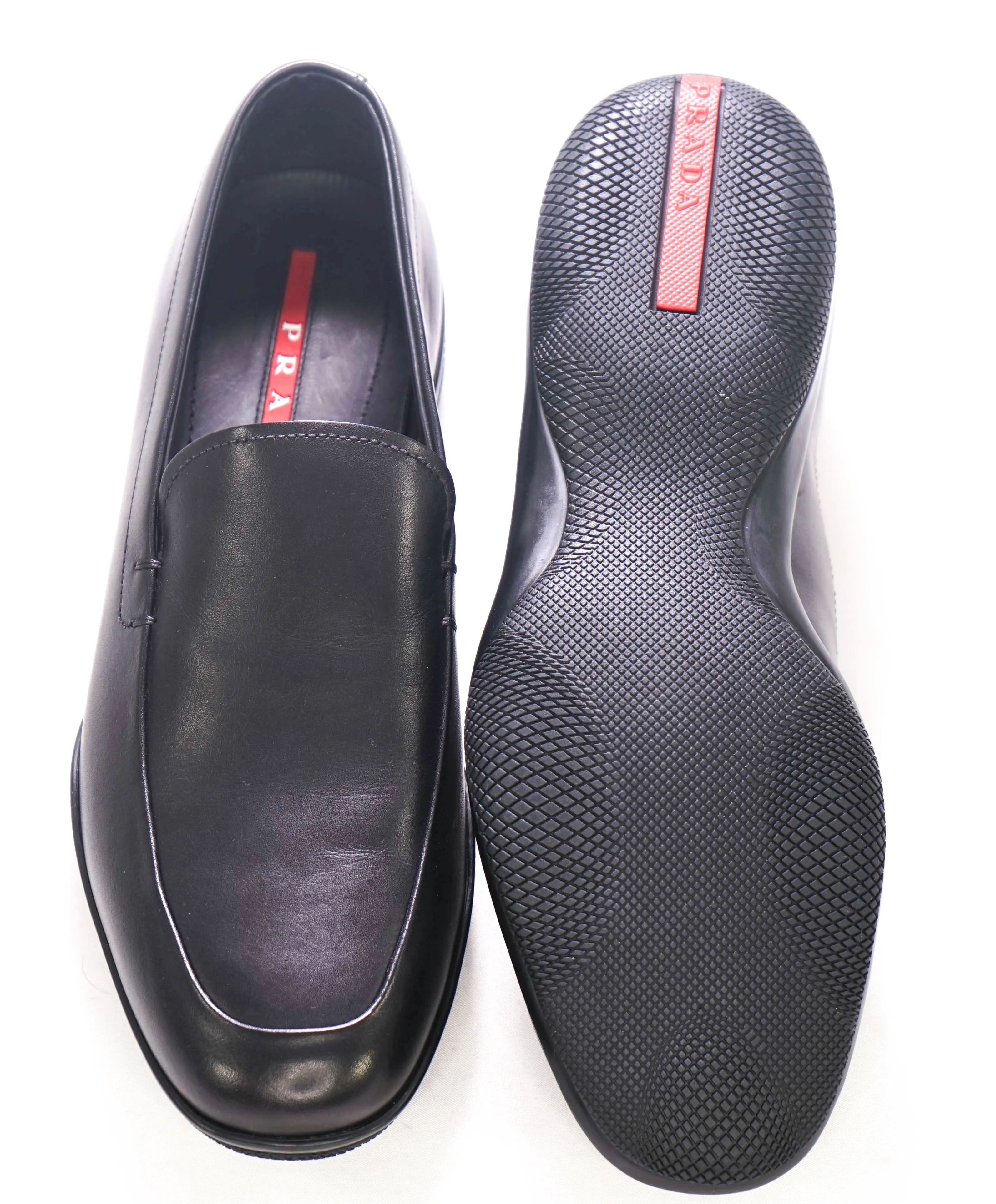 $795 PRADA - *LINEA ROSSA* Black Slip On Logo Vamp Loafer - 8.5 US (7.5 Prada)