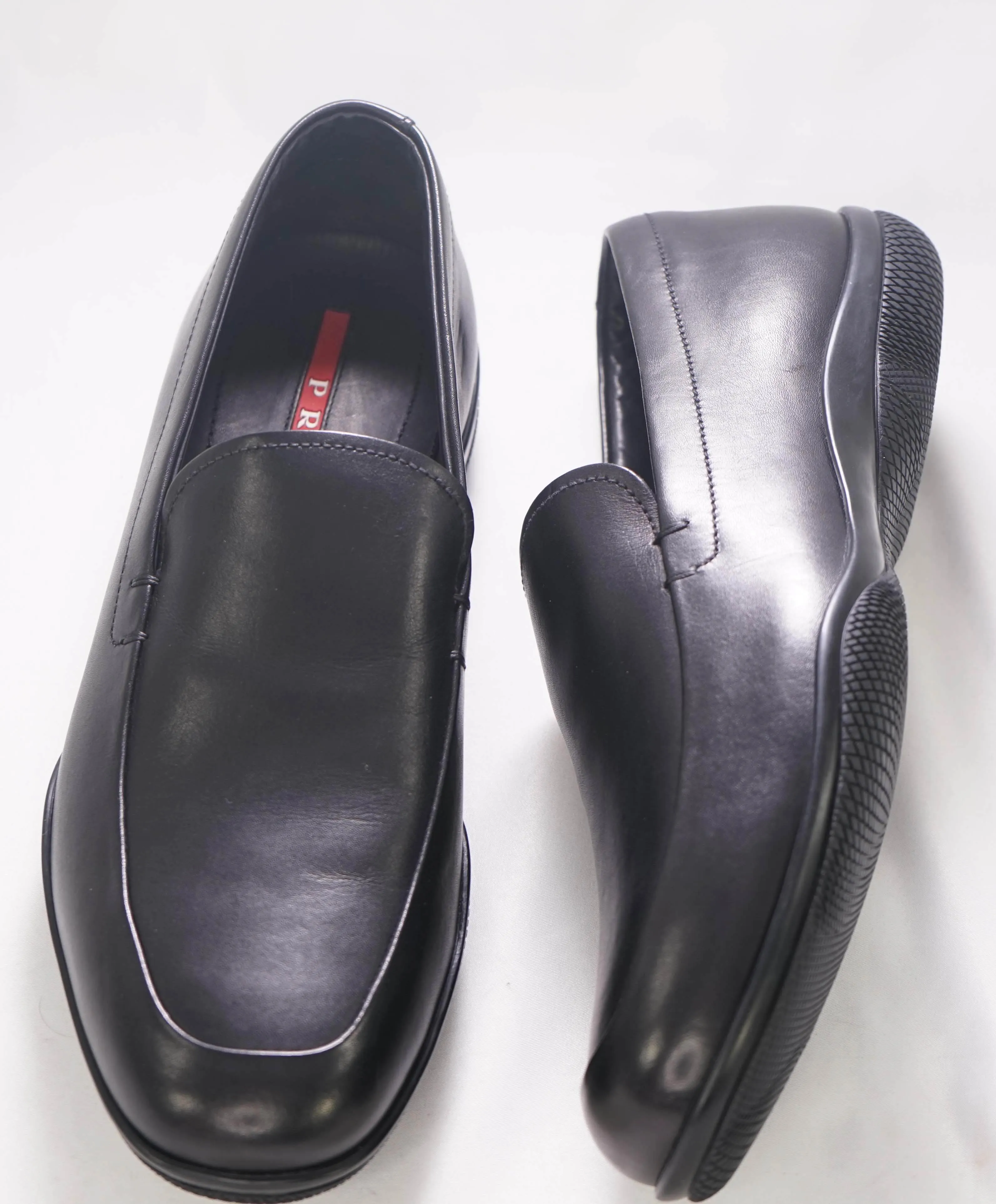 $795 PRADA - *LINEA ROSSA* Black Slip On Logo Vamp Loafer - 8.5 US (7.5 Prada)