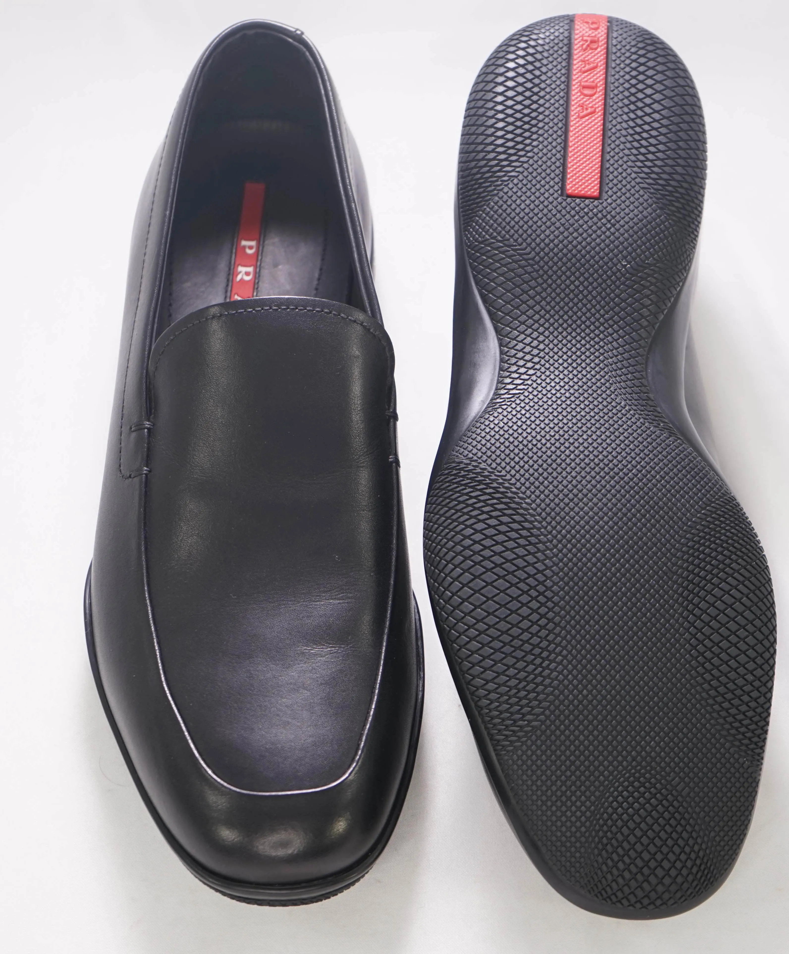 $795 PRADA - *LINEA ROSSA* Black Slip On Logo Vamp Loafer - 8.5 US (7.5 Prada)