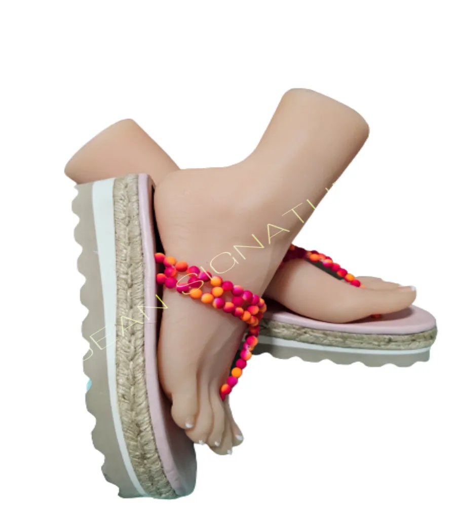Adeline Espadrille Beaded Wedge Flip-Flop (Pink/Orange) - 03