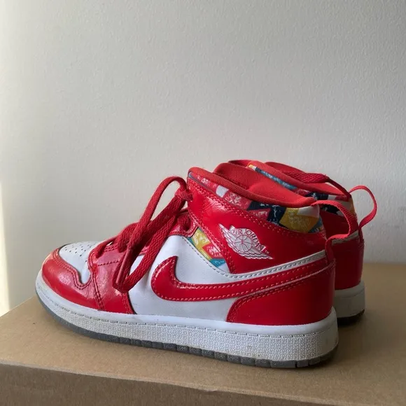 Air Jordan 1 Mid SE GS Red Sneakers Kids Size 2Y