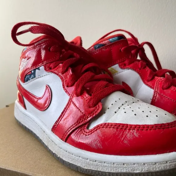 Air Jordan 1 Mid SE GS Red Sneakers Kids Size 2Y