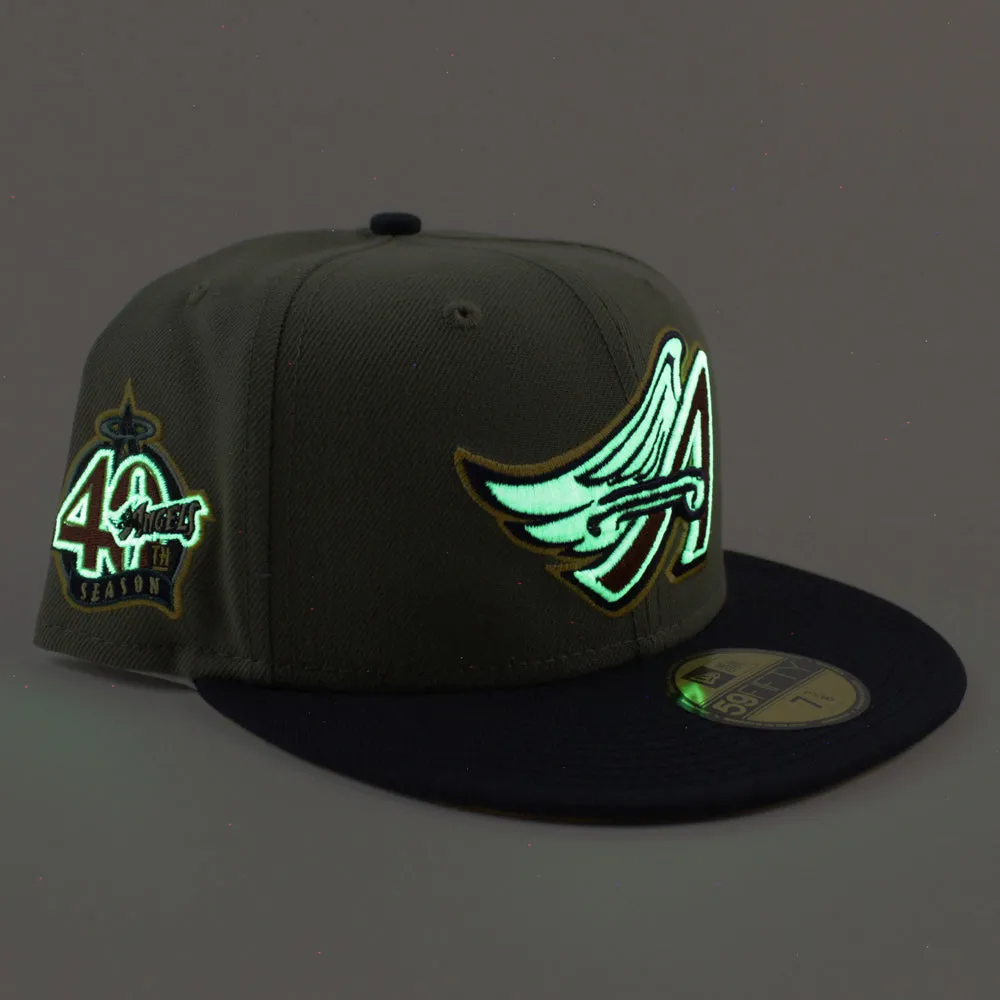 Anaheim Angels 40TH SEASON New Era 59Fifty Fitted Hat (GITD GREEN BARK NAVY GRILLED YELLOW Under Brim)