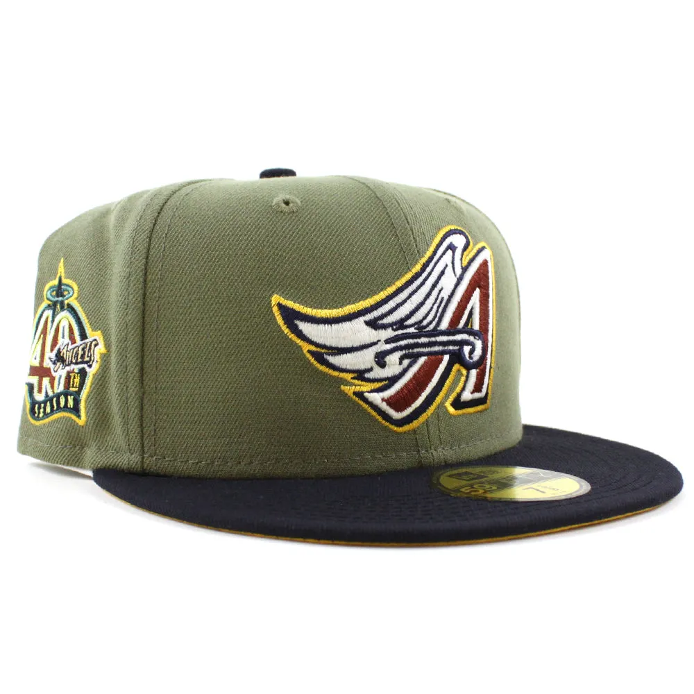 Anaheim Angels 40TH SEASON New Era 59Fifty Fitted Hat (GITD GREEN BARK NAVY GRILLED YELLOW Under Brim)
