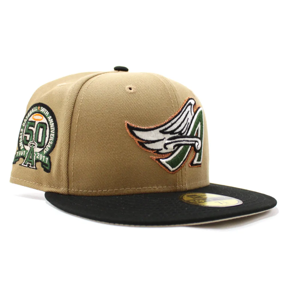 Anaheim Angels 50th Anniversary New Era 59Fifty Fitted Hat (GITD Khaki Black Stone Under Brim)