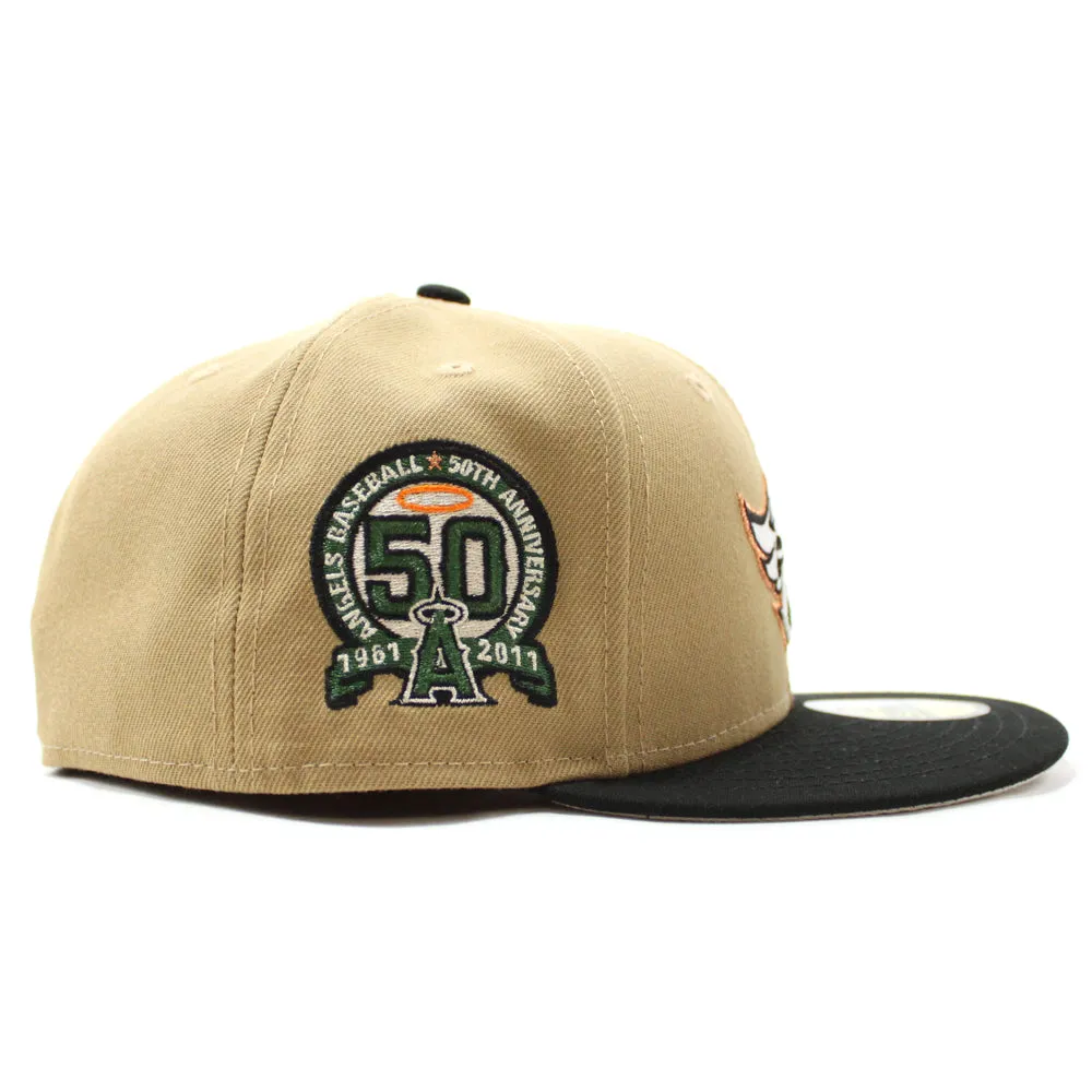 Anaheim Angels 50th Anniversary New Era 59Fifty Fitted Hat (GITD Khaki Black Stone Under Brim)