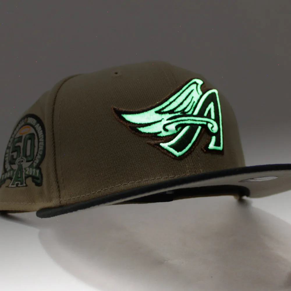 Anaheim Angels 50th Anniversary New Era 59Fifty Fitted Hat (GITD Khaki Black Stone Under Brim)