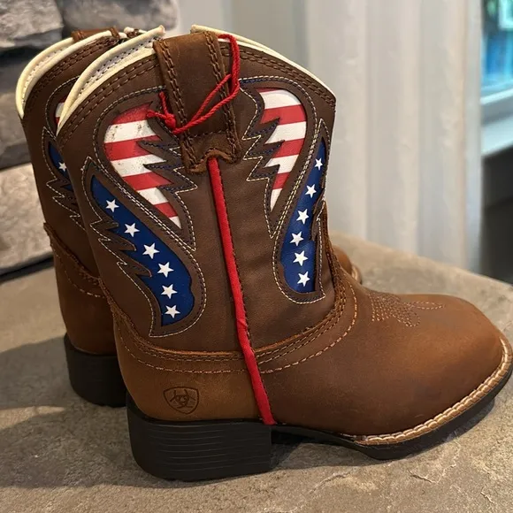 Ariat LiL Stompers George leather upper Boots, American Flag,TPR outsole