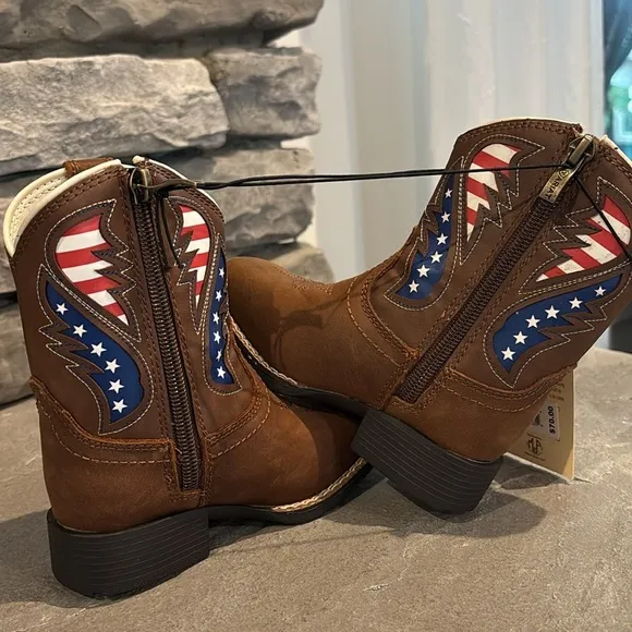 Ariat LiL Stompers George leather upper Boots, American Flag,TPR outsole