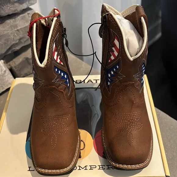 Ariat LiL Stompers George leather upper Boots, American Flag,TPR outsole