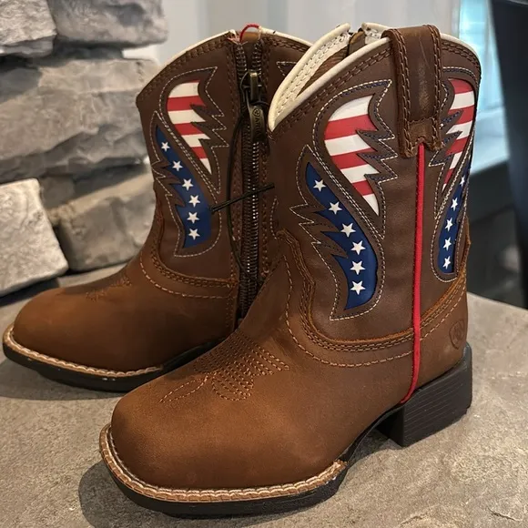 Ariat LiL Stompers George leather upper Boots, American Flag,TPR outsole