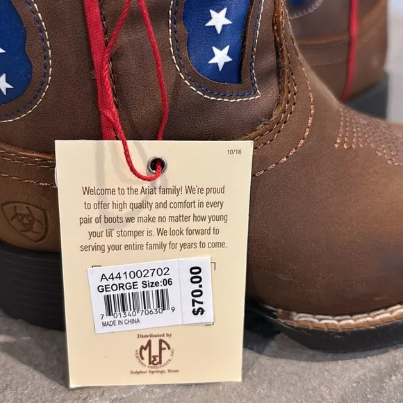 Ariat LiL Stompers George leather upper Boots, American Flag,TPR outsole