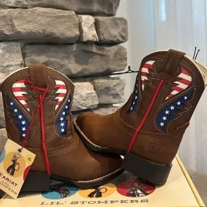 Ariat LiL Stompers George leather upper Boots, American Flag,TPR outsole