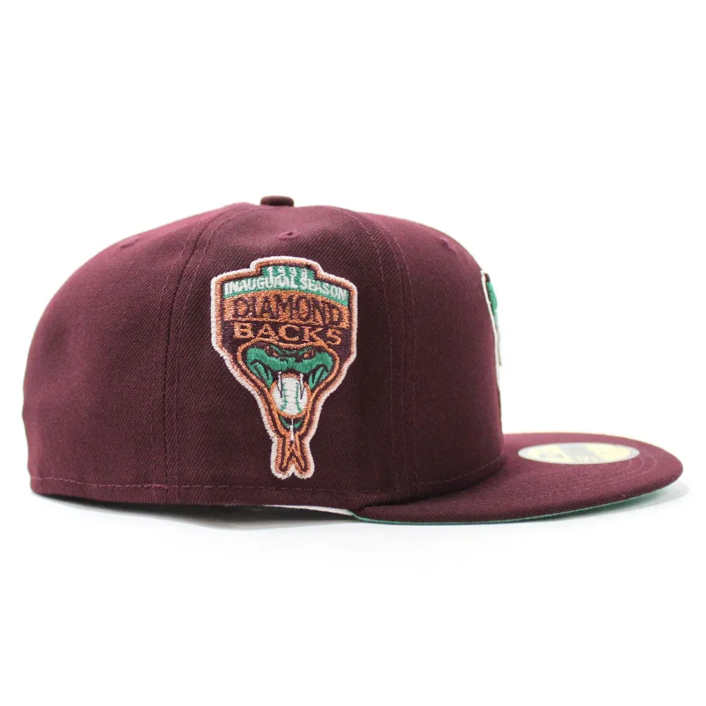 Arizona Diamondbacks 1998 INAUGURAL SEASON New Era 59Fifty Fitted Hat V2 (GITD Maroon Mint Under Brim)