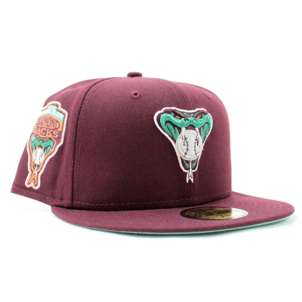 Arizona Diamondbacks 1998 INAUGURAL SEASON New Era 59Fifty Fitted Hat V2 (GITD Maroon Mint Under Brim)