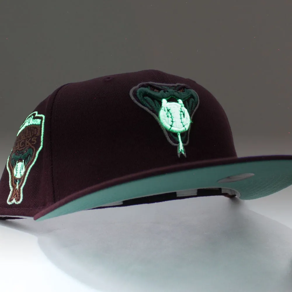 Arizona Diamondbacks 1998 INAUGURAL SEASON New Era 59Fifty Fitted Hat V2 (GITD Maroon Mint Under Brim)