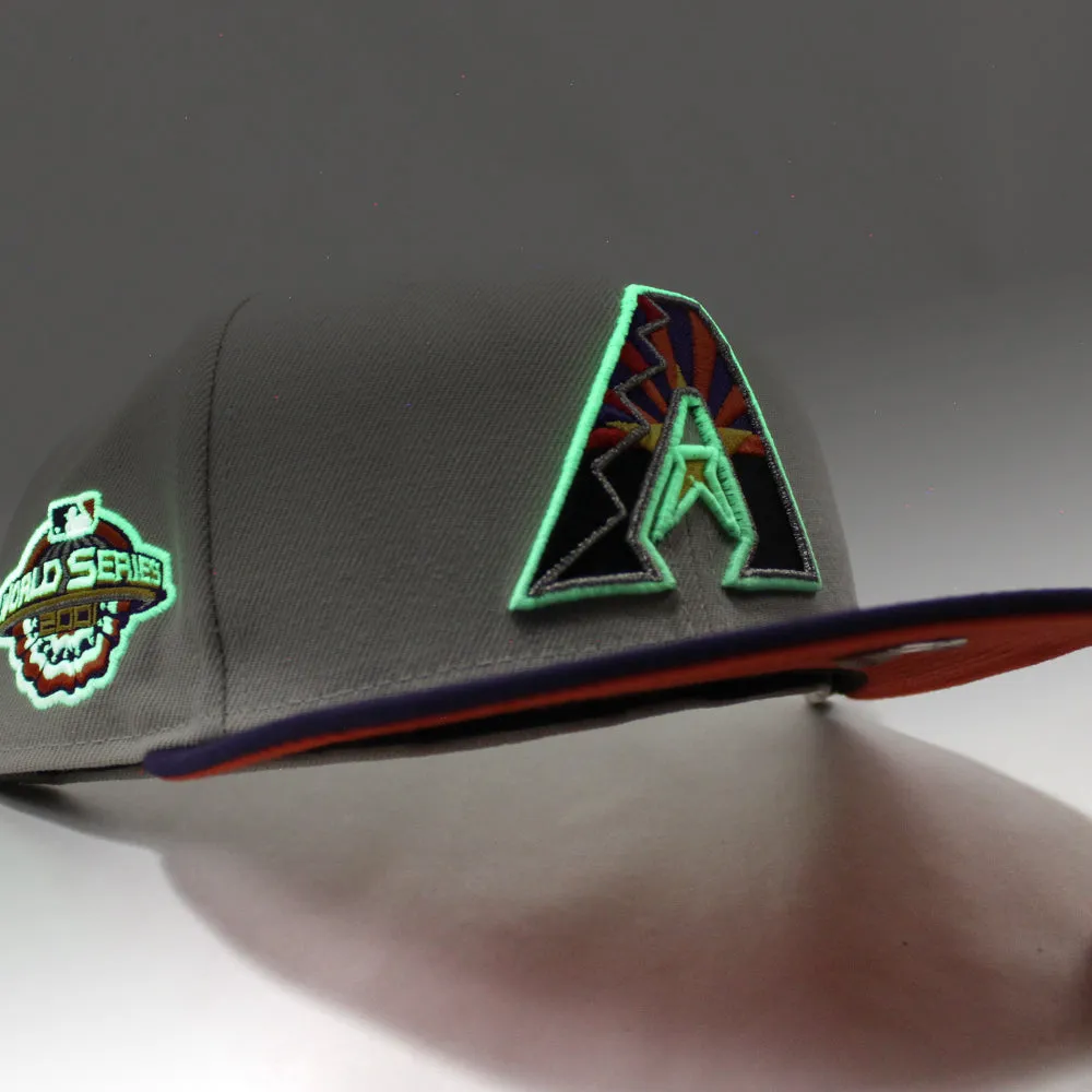Arizona Diamondbacks 2001 World Series New Era 59Fifty Fitted Hat (Glow in the Dark Stone Purple Orange Under Brim)