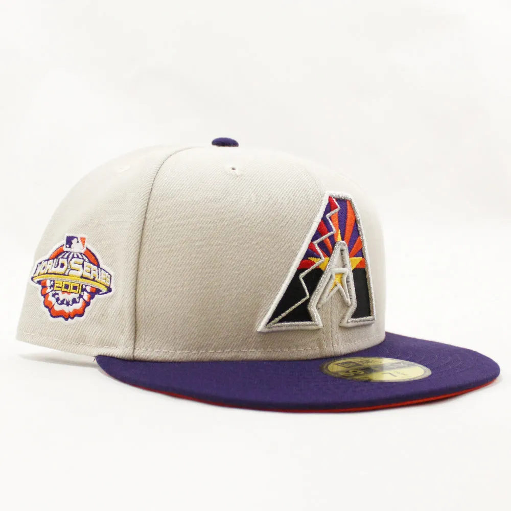 Arizona Diamondbacks 2001 World Series New Era 59Fifty Fitted Hat (Glow in the Dark Stone Purple Orange Under Brim)