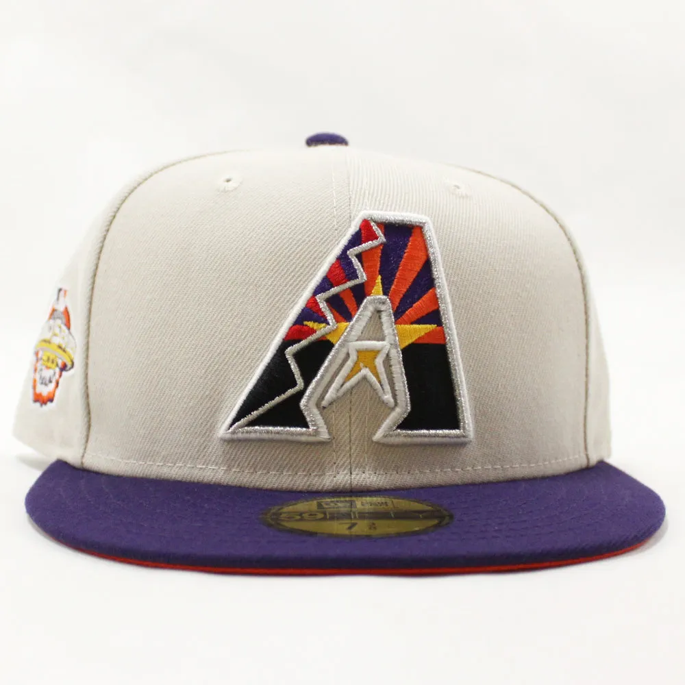 Arizona Diamondbacks 2001 World Series New Era 59Fifty Fitted Hat (Glow in the Dark Stone Purple Orange Under Brim)