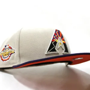 Arizona Diamondbacks 2001 World Series New Era 59Fifty Fitted Hat (Glow in the Dark Stone Purple Orange Under Brim)