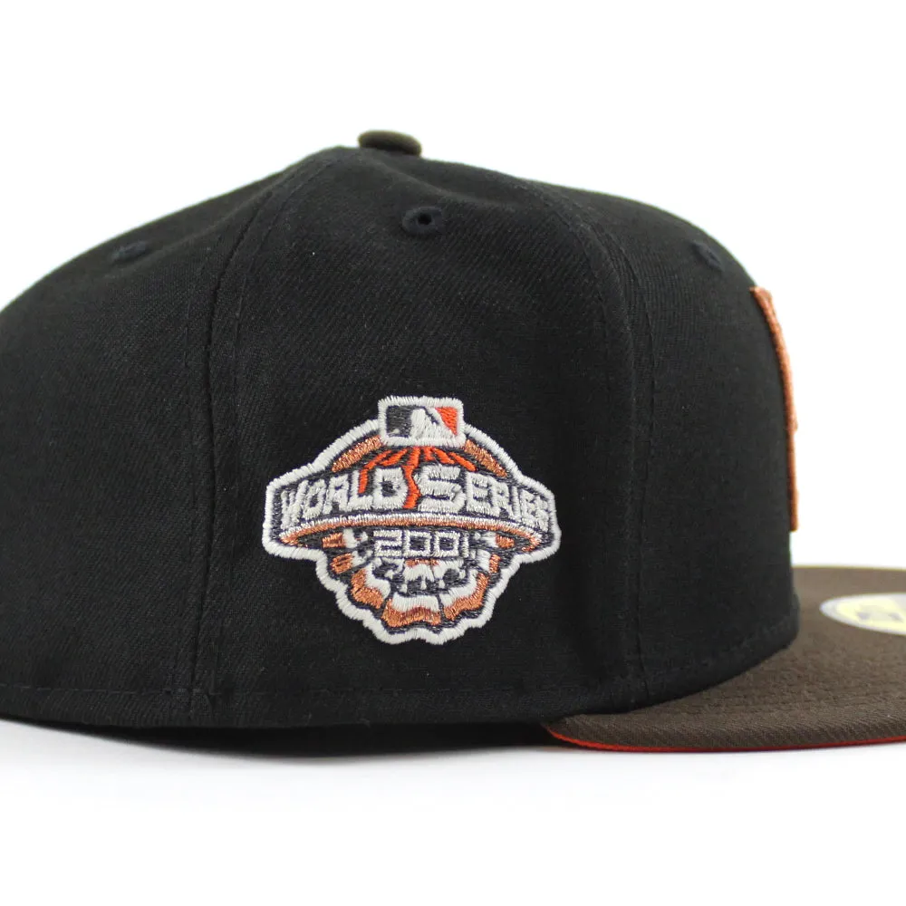 Arizona Diamondbacks 2001 World Series New Era 59Fifty Fitted Hat (Upside Logo Black Walnut Orange Under Brim)