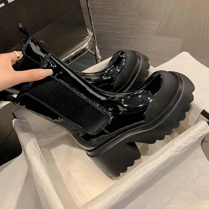 Autumn and Winter Cowhide Silver Platform Martin Boots - Women's High Heel Footwear
