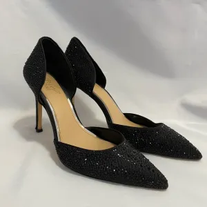Badgley Mischka Jewel Grace Evening Holiday Black Satin Stiletto Pumps Size 9.5