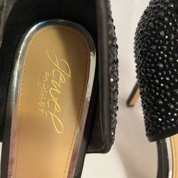 Badgley Mischka Jewel Grace Evening Holiday Black Satin Stiletto Pumps Size 9.5