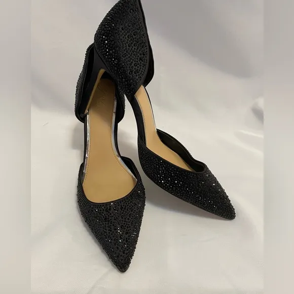 Badgley Mischka Jewel Grace Evening Holiday Black Satin Stiletto Pumps Size 9.5