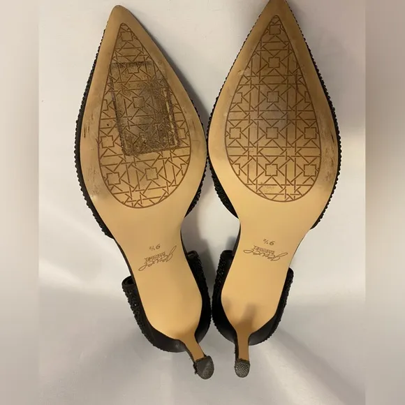 Badgley Mischka Jewel Grace Evening Holiday Black Satin Stiletto Pumps Size 9.5