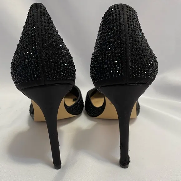 Badgley Mischka Jewel Grace Evening Holiday Black Satin Stiletto Pumps Size 9.5
