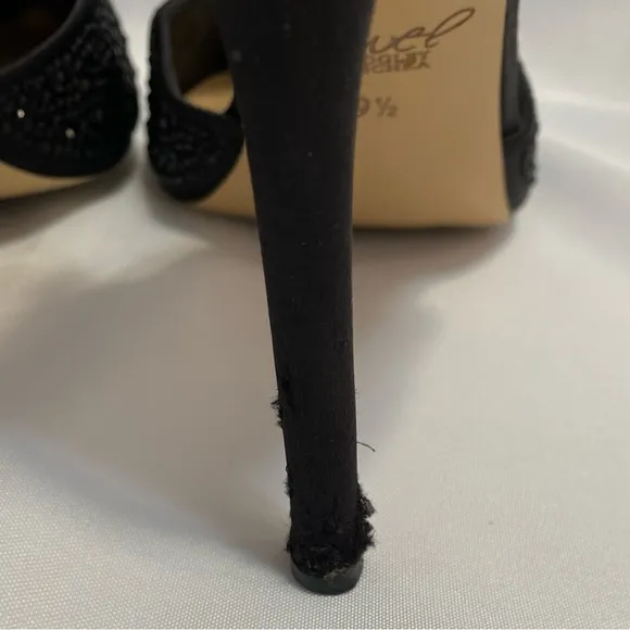 Badgley Mischka Jewel Grace Evening Holiday Black Satin Stiletto Pumps Size 9.5